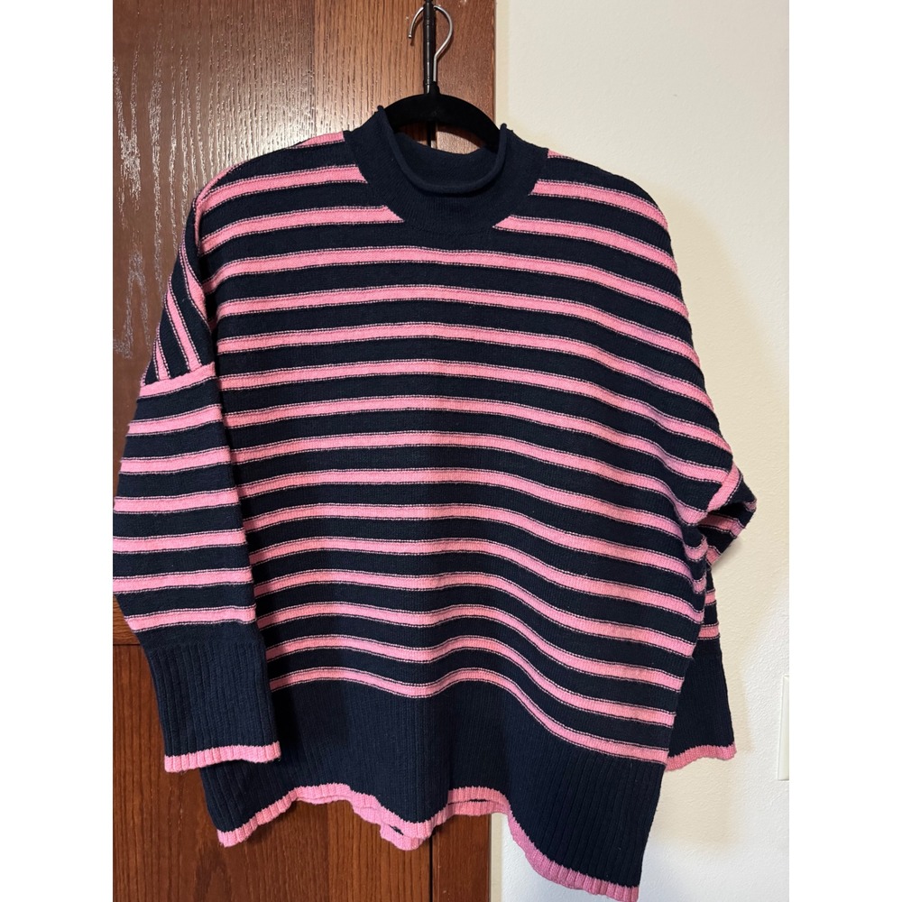 J. Jill Pink Navy Striped Mock Neck Cotton Blend Sweater SSW334492 Womens
